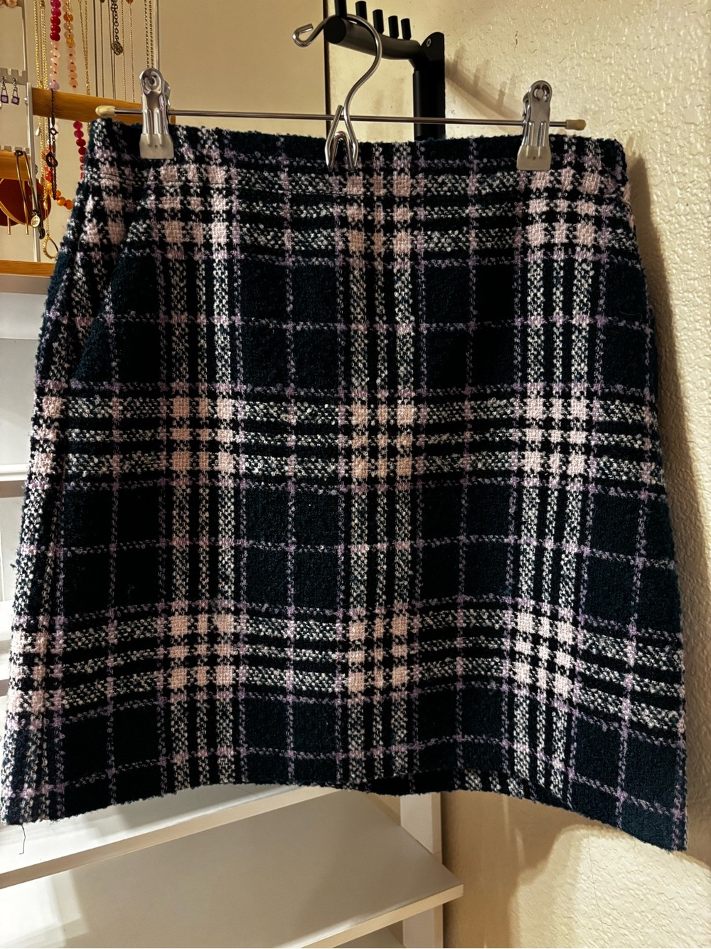 LOFT Emerald and Lavender Plaid A-Line Skirt